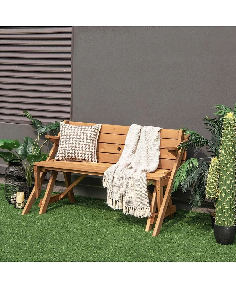 Sugift 2 in 1 Transforming Wooden Picnic Table Bench with Umbrella Hole