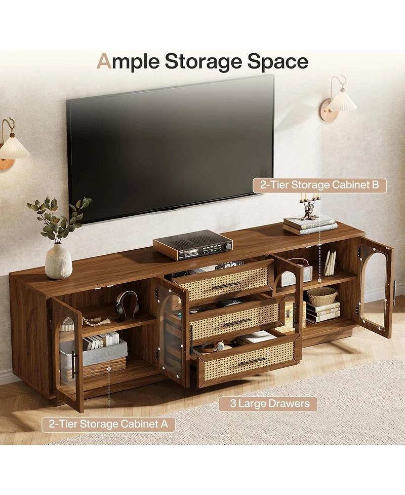 Tribesigns 71" Tv Stand for TVs up to 80", Media Console Table with 2 Storage Cabinets & 3 Rattan Drawers
