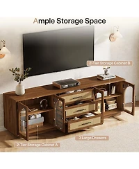 Tribesigns 71" Tv Stand for TVs up to 80", Media Console Table with 2 Storage Cabinets & 3 Rattan Drawers