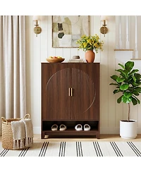 Tribesigns 6-Tier Wooden Shoe Cabinet with Doors, Freestanding Shoe Storage Organizer with Adjustable Shelves, Holds Up to 24 Pairs