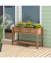 Sugift Poly Wood Elevated Planter Box with Legs Shelf and Drainage