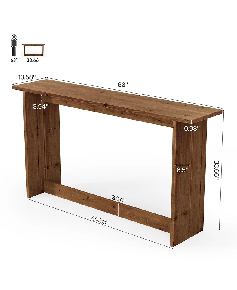 Tribesigns Solid Wood Media Console, 63" Rustic Distressed Walnut Entryway Table, Farmhouse Sofa Table for Living Room, Hallway, Foyer