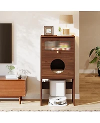 Tribesigns Hidden Cat Litter Box Enclosure with Storage, Frosted Door Cat House Furniture Cabinet