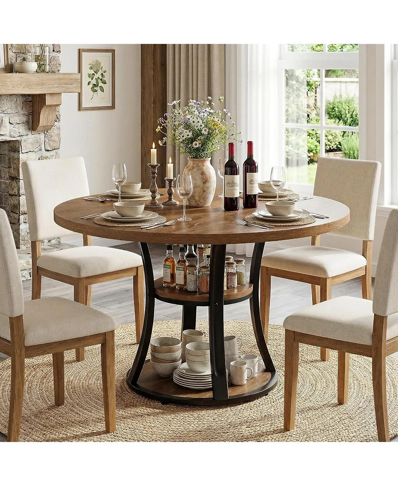 Tribesigns 3 Tier Round Dining Table for 24 39 Farmhouse Kitchen Table with Storage Space Saving Dinner Table