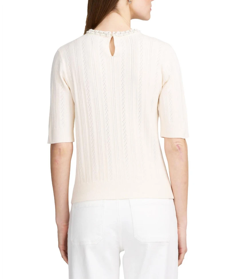 Elle Collection Women's Fine Gauge Embellished Neck Top