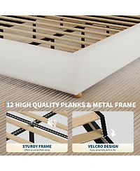 gaomon Cloud Bed Frame, Corduroy Upholstered Low Platform with Wood Legs