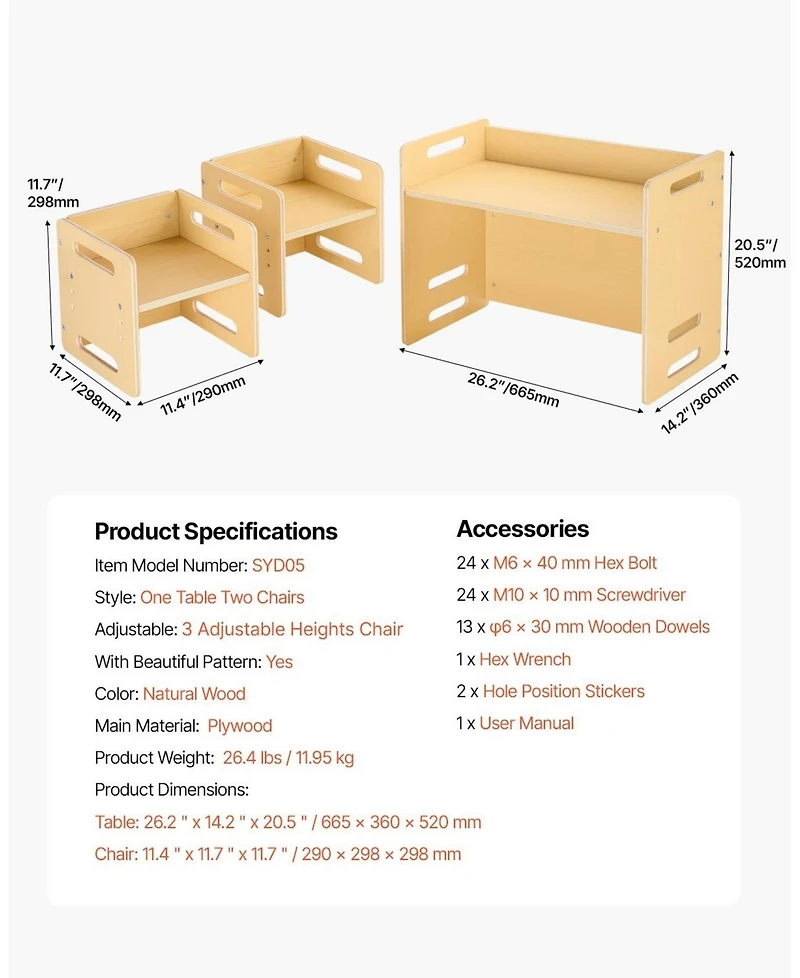 Sugift Montessori Weaning Table and Chair Set, Adjustable Height, Wooden for Toddler