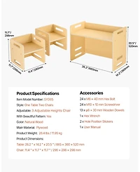 Sugift Montessori Weaning Table and Chair Set, Adjustable Height, Wooden for Toddler