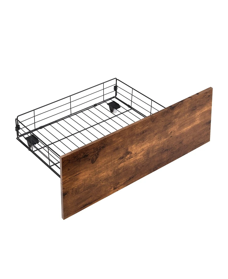 sumyeg Queen Size Bed Frame with Storage Headboard, Led Lights and Charging Station, Platform Bed with 2 Drawers