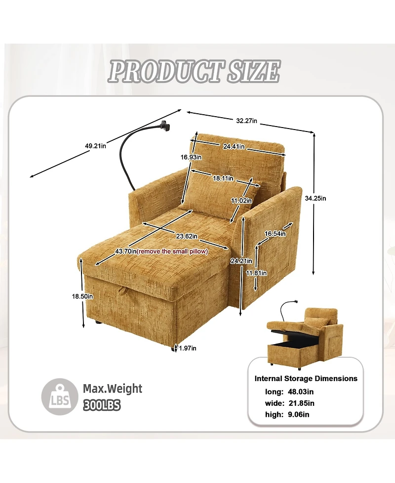 Rainsken Chenille Lazy Recliner Chair with Storage, Phone Holder and Side Pockets
