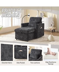 Rainsken Stylish Chenille Single Recliner Lounge Chair with Storage, Phone Holder and Side Pockets, Ideal Leisure Sofa for Bedroom and Living Room