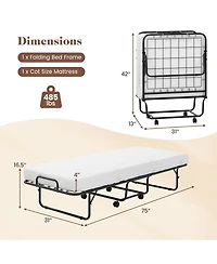 Gouun Cot Size Folding Bed Frame with Memory Foam Mattress and Metal Frame