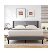 Gouun Linen Upholstered Platform Queen Bed Frame with Wingback Headboard