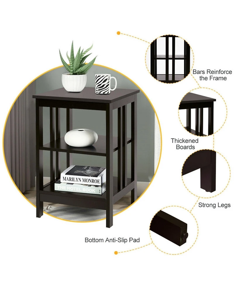 Gouun 16 in 3-Tier Nightstand Side Table with Baffles and Round Corners