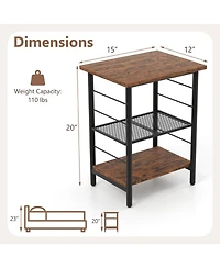 Gouun Set of 2 Industrial 3-Tier End Tables with Adjustable Mesh Shelves