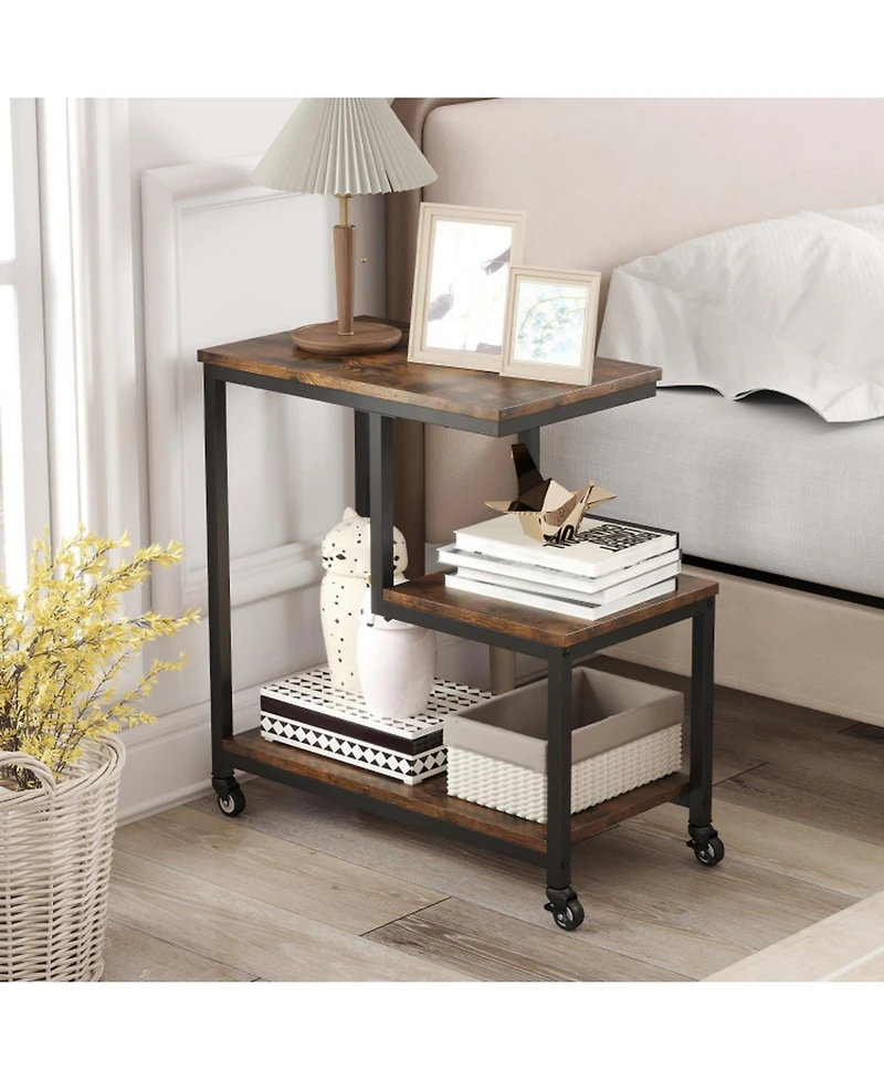 Gouun G-Shaped 3-Tier Mobile End Table with Locking Casters, 23 x 12 in