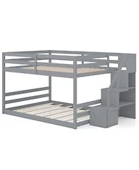 Gouun Solid Wood Full Over Full Low Bunk Bed with Storage Stairs