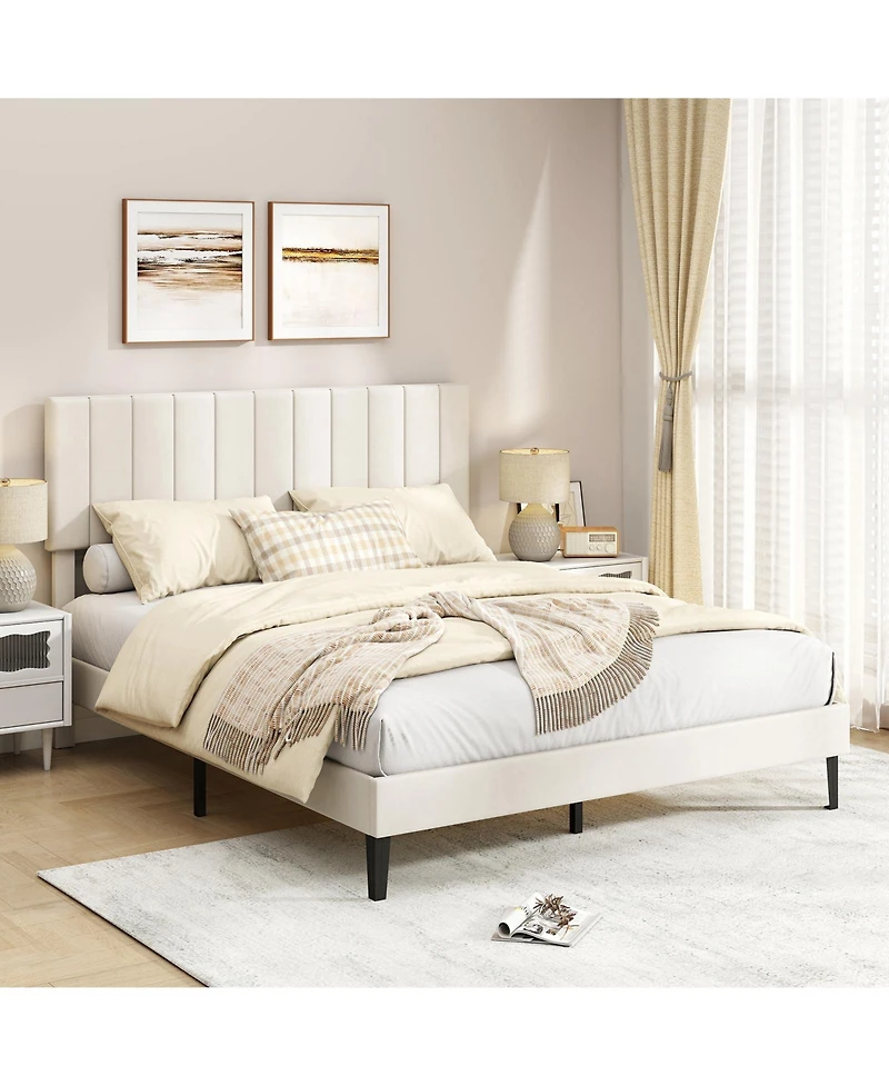 Gouun Queen Size Velvet Upholstered Platform Bed Frame