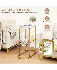Gouun 23 in Industrial 2-Tier Oval Side Table with Mesh Storage Shelf