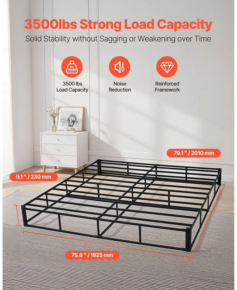 Sugift King Size Heavy Duty Metal Bed Frame Box Spring With Washable Fabric Cloth