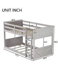 Clihome Twin over Twin Floor Bunk Bed with Panelled Headboard and Footboard