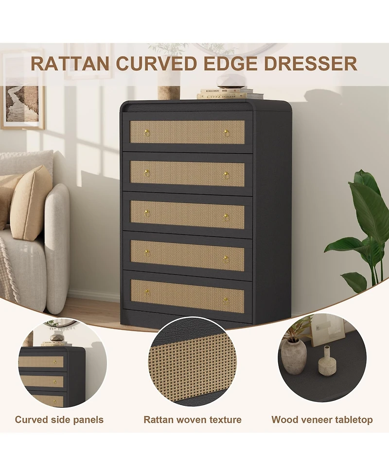 gaomon 31''Tall Rattan Dresser,6 Drawer Dresser for Bedroom,Dressers and Chests of Drawers
