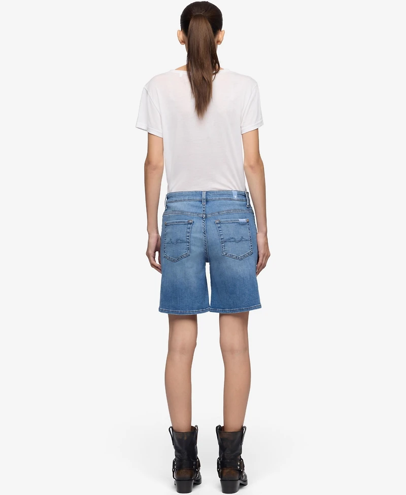 7 For All Mankind Women's Mid-Rise A-Line Cotton Boy Shorts