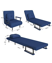 Rainsken Multi-Function Folding Sleeper Chair with Pillow, 5-Position Adjustable Backrest, 3-in-1 Convertible Sofa Bed for Bedroom, Living Room