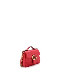 Pre-Owned Gucci Mini Gg Marmont Top Handle Flap Bag Matelasse Leather