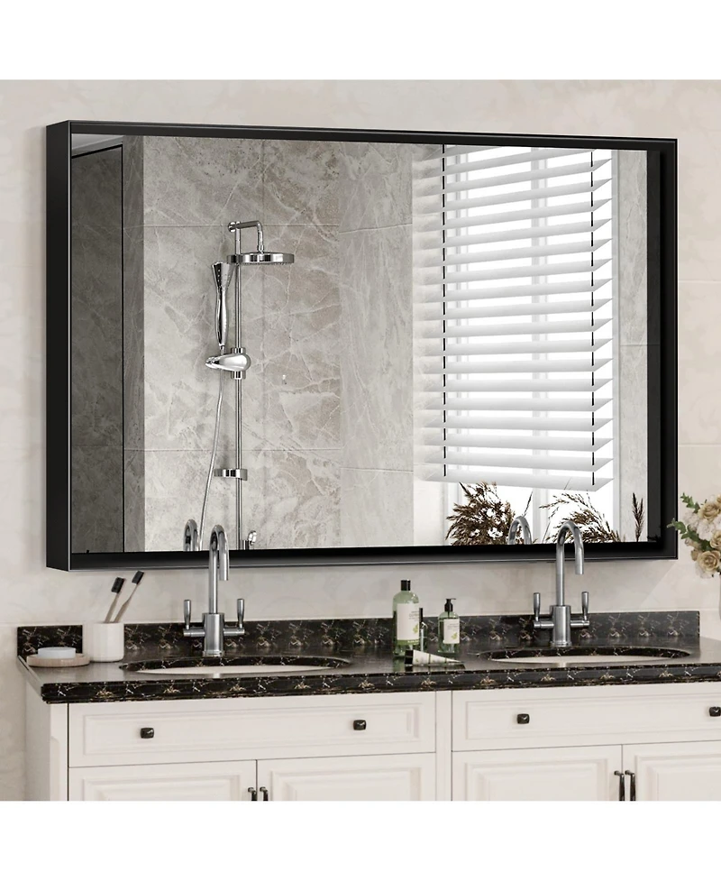 Busdays 36 x 30 Inch Glossy Bathroom Mirror Rectangle Vanity Mirror Metal Framed Farmhouse Style Hangs Horizontal or Vertical