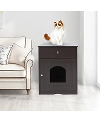 6thdruple Wooden Indoor Pet House with Drawer, Multi-Function Cat and Small Animal Home, Enclosed Furniture Crate Nightstand for Bedroom