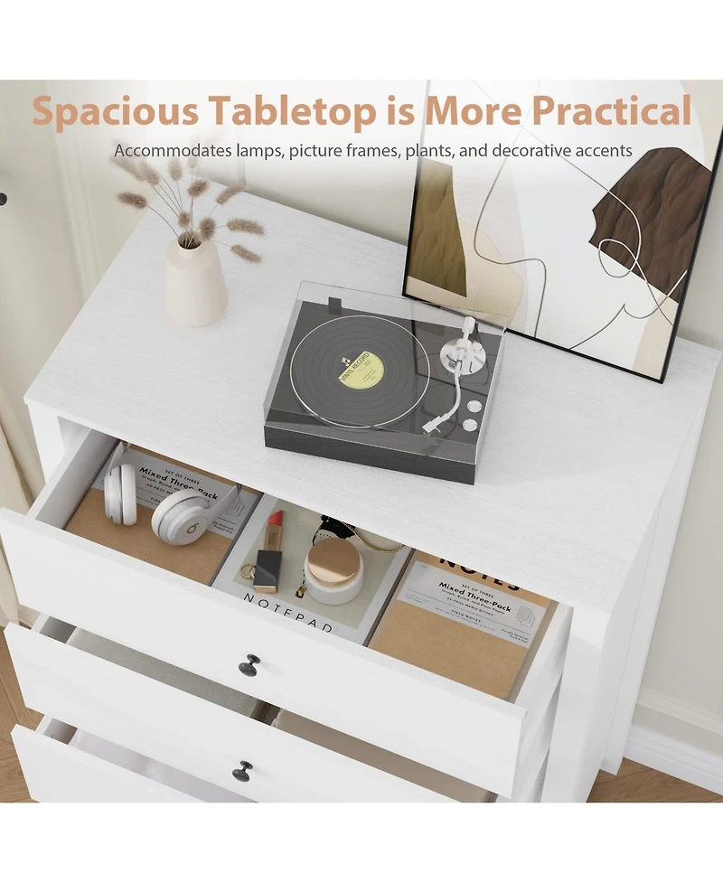 gaomon Modern 5 Drawer Wooden Dresser Chest, Tall Cabinet with Deep Storage Drawers, Metal Knobs