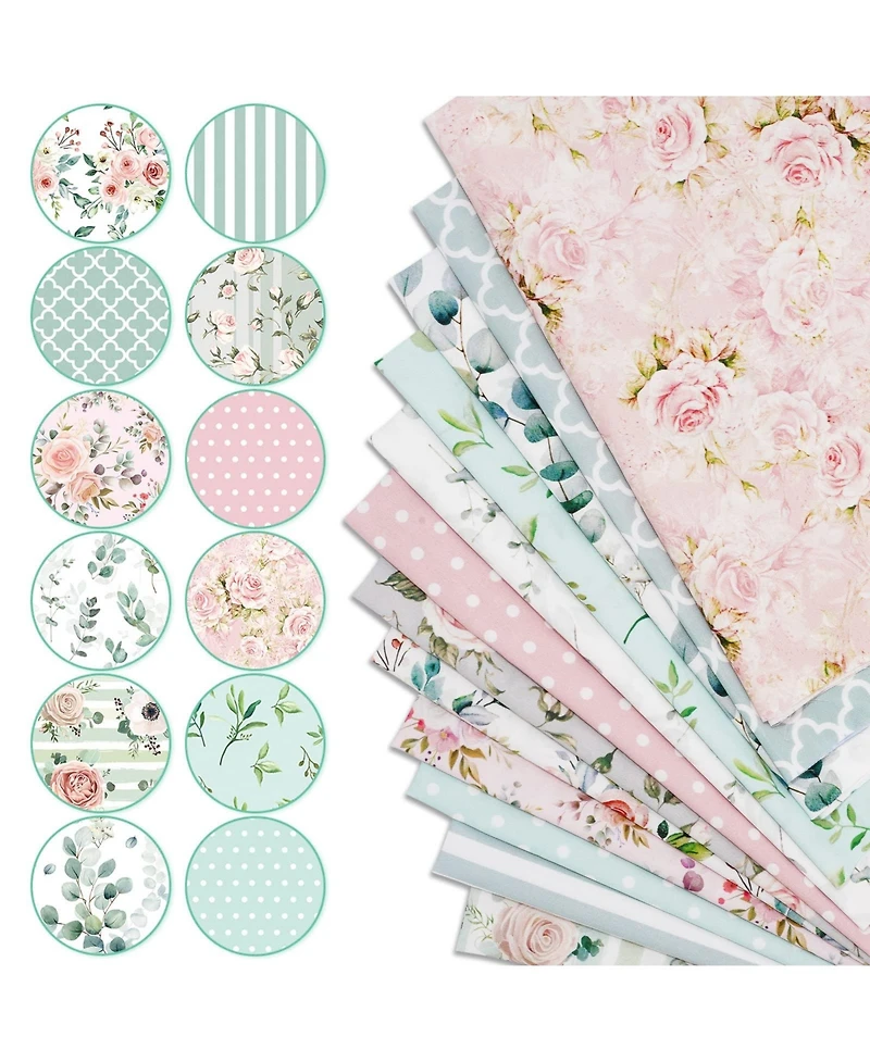 Gnuadz 12pcs 18x22 Spring Cotton Fat Quarters Floral Greenery Printed Quilting Patchwork Sewing Fabrics Diy Crafting Home Decor