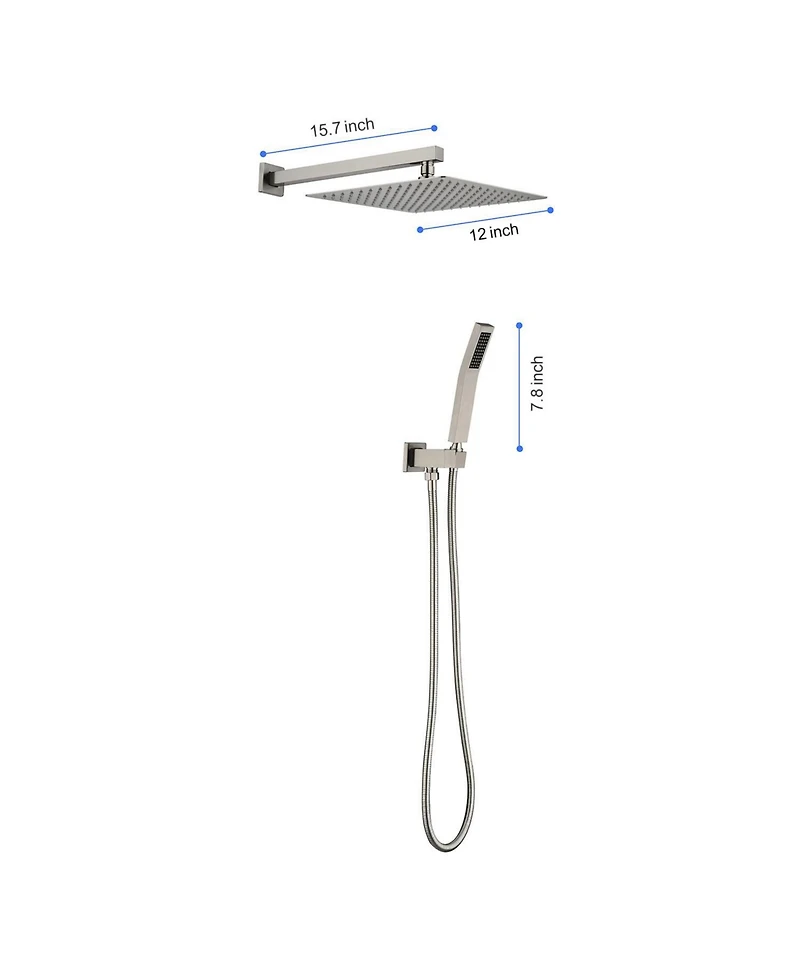 Busdays 12 Inch Square Rain Shower Head with Handheld Showerhead (Without control valve)