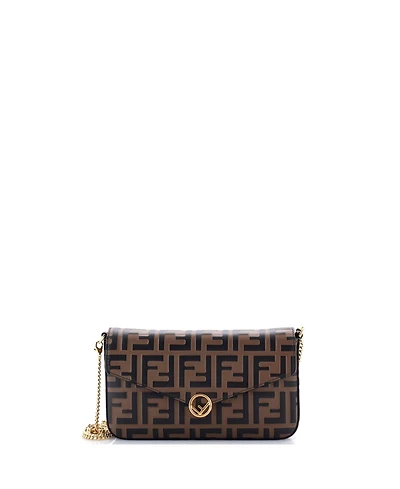 Pre-Owned Fendi F is Fendi Envelope Clutch on Chain Zucca Embossed Leather