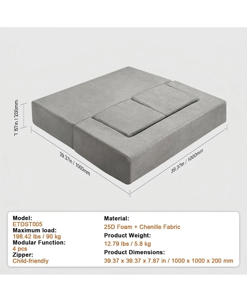 Sugift 4Pcs Modular Kids Play Couch Toddler Sofa Bed for Playroom