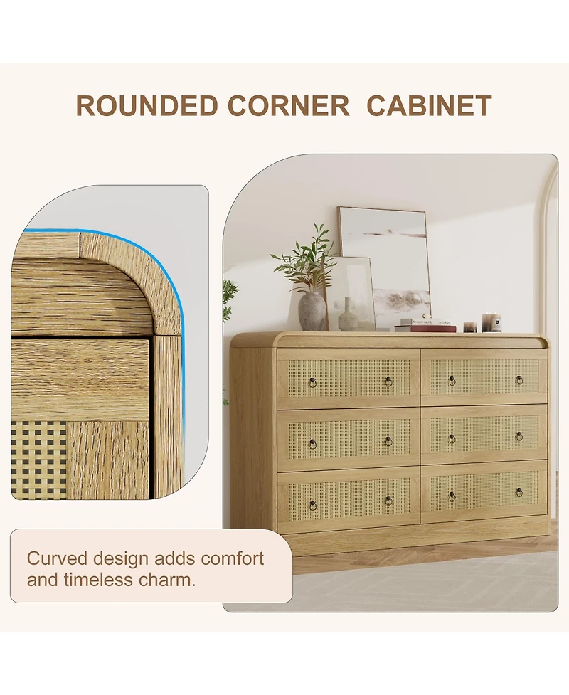 gaomon 46''Wide Rattan Dresser,6 Drawer Dresser for Bedroom,Dressers and Chests of Drawers