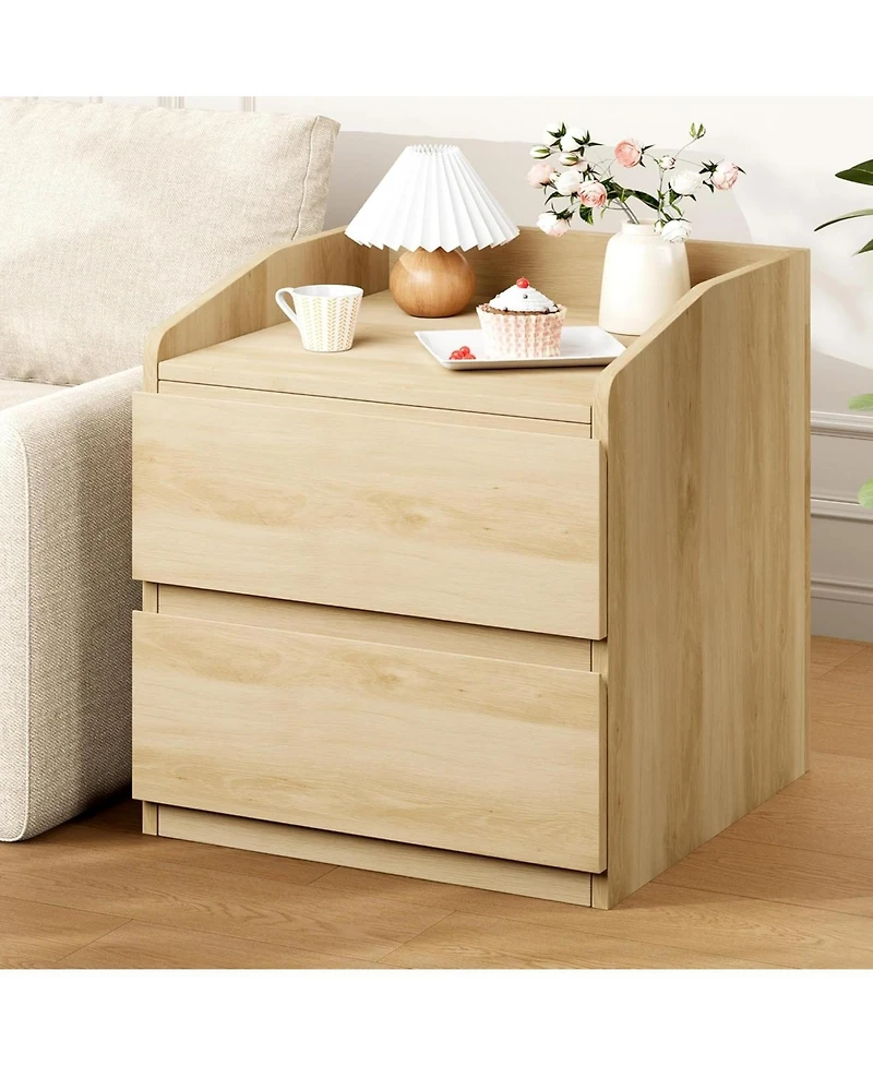 gaomon Nightstand with Drawers Bedside Table Light Wood End Table Modern Bed Side Table 2 Drawers Night Stand Drom Side Table Curved with Handle