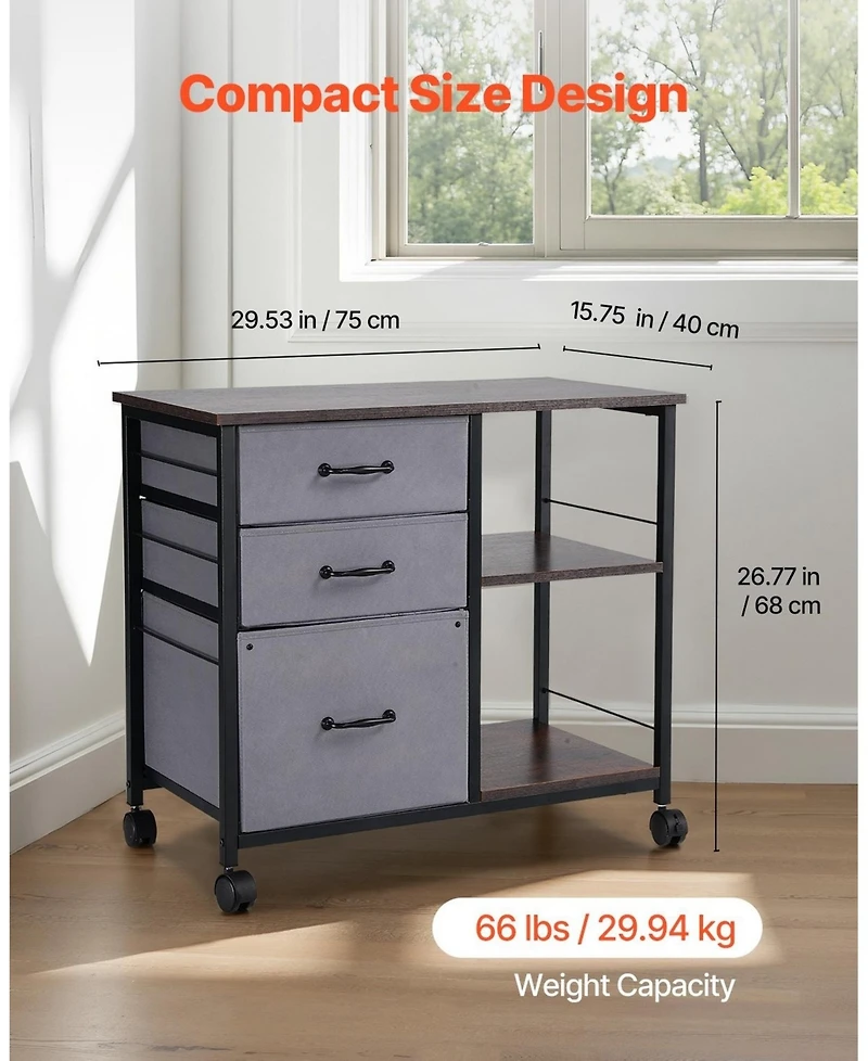 Sugift Metal File Cabinet, 3 Fabric Drawers, Wooden Vertical Filing Storage