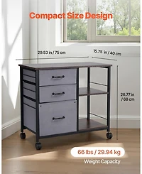 Sugift Metal File Cabinet, 3 Fabric Drawers, Wooden Vertical Filing Storage