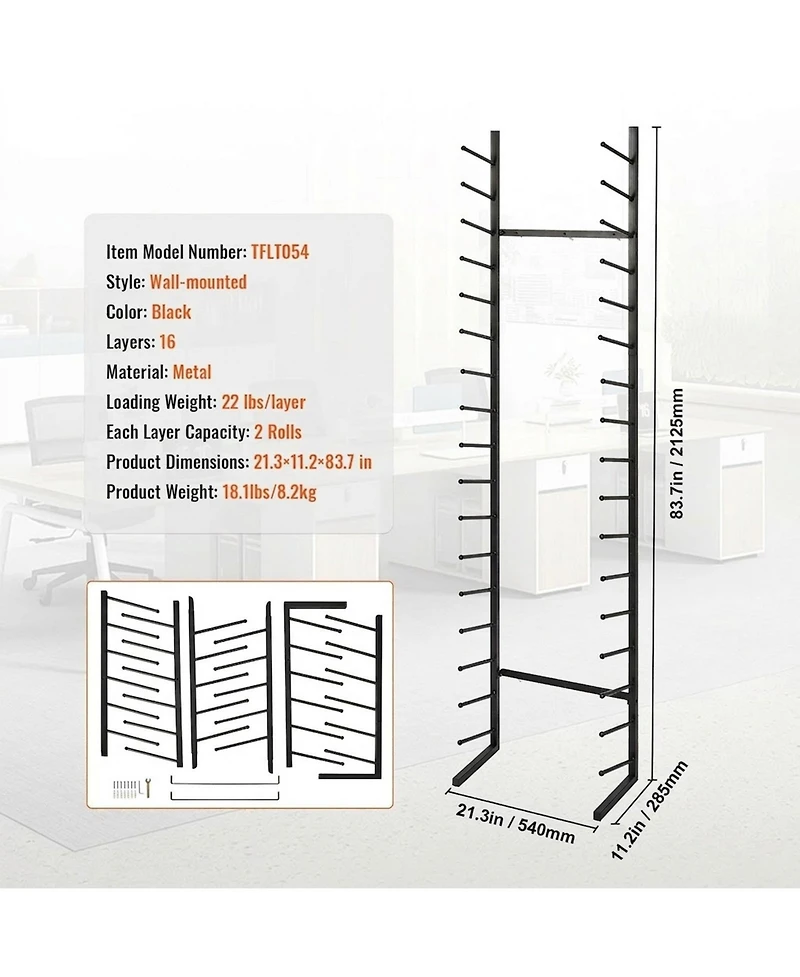 Sugift Blueprint Storage Rack, 16-Tier Hanging Poster Display, Roll File Holder