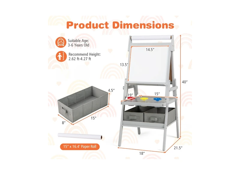 Slickblue 3 in 1 Easel for Kids with Chalkboard Whiteboard