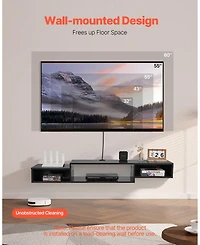 Sugift Floating Tv Stand, 59inch Wall Mount, with Power Outlet and Cable Hole