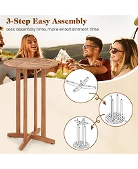 Gouun 39 in Acacia Wood Round Outdoor Bar Table with Slatted Top