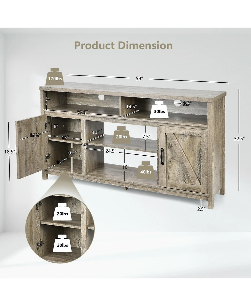 Sugift 59 in Tv Stand Media Console with Barn Doors for 65 in TVs