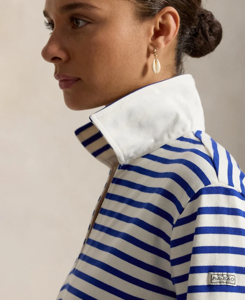 Polo Ralph Lauren Women's Striped Cotton Jersey V-Notch Collar Dress