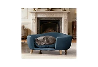 Zeus and Ruta Elevated Cat Bed Frame for Kittens/Cats with Corduroy Cat Couch, Rubber Wood Legs