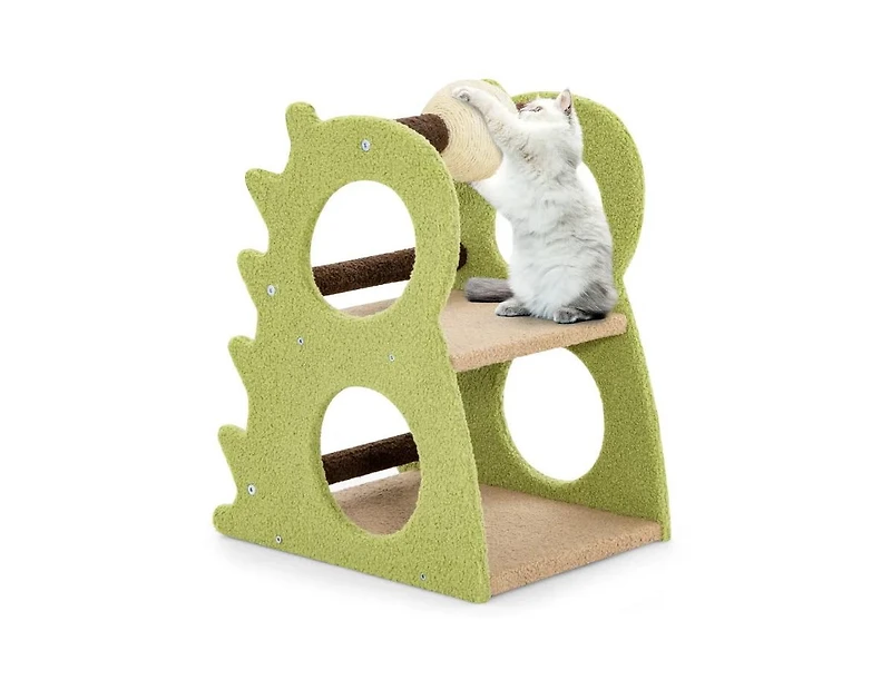 Zeus and Ruta Modern 2 Tier Cat Tree with Rotatable Sisal Ball Stylish Scratching Post Tower for Indoor Cats