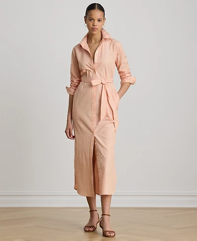 Lauren Ralph Petite Button-Down Striped End-On-End Shirt Dress