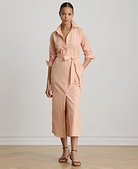 Lauren Ralph Petite Button-Down Striped End-On-End Shirt Dress